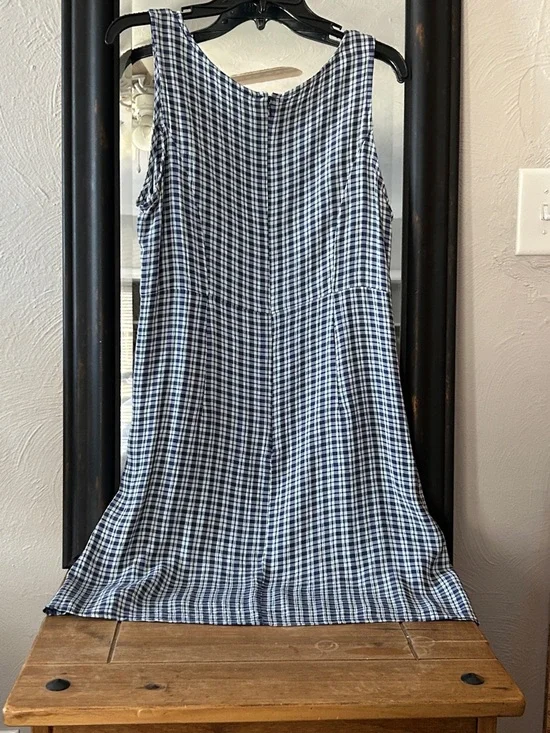 American Eagle Outfitters Navy and White Plaid Mini Dress Vintage Size 10 - Picture 3 of 9